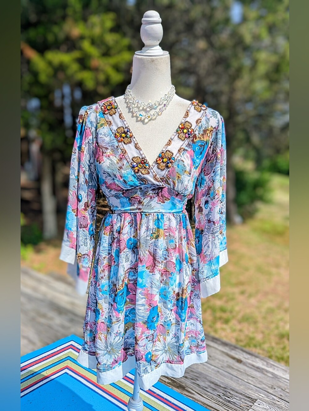 Floral V-Neck Babydoll Dress in Multi-Color